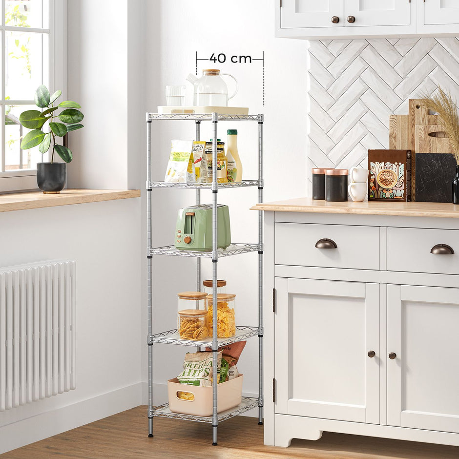 Metal Shelving Unit – Metal – Black – Adjustable Shelves with Hooks and High Load Capacity