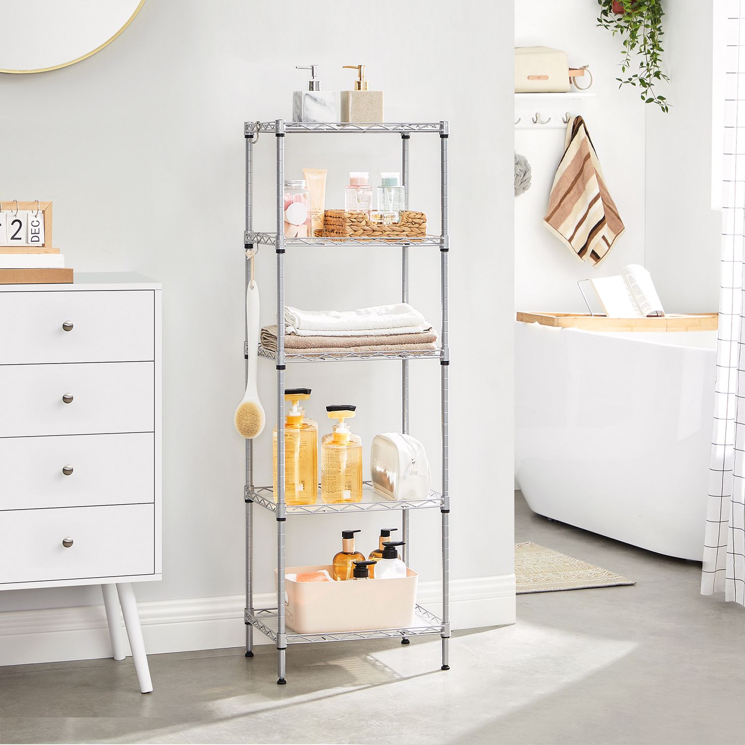 Metal Shelving Unit – Metal – Black – Adjustable Shelves with Hooks and High Load Capacity