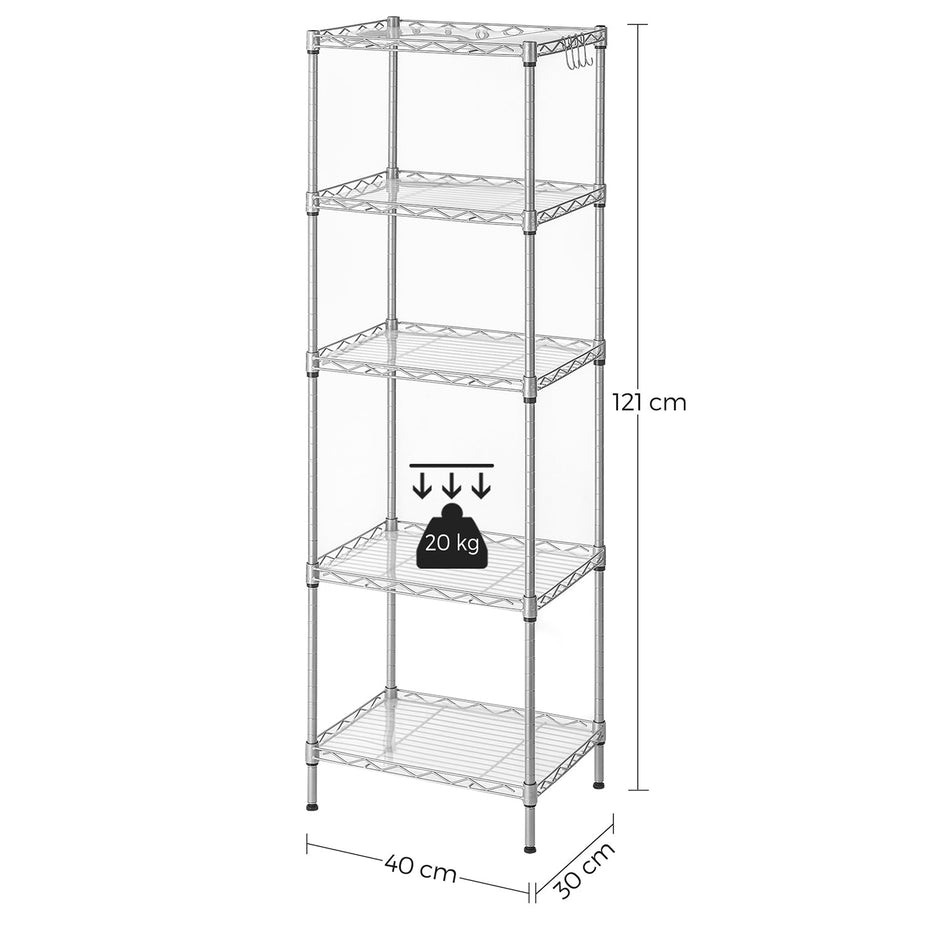 Metal Shelving Unit – Metal – Black – Adjustable Shelves with Hooks and High Load Capacity