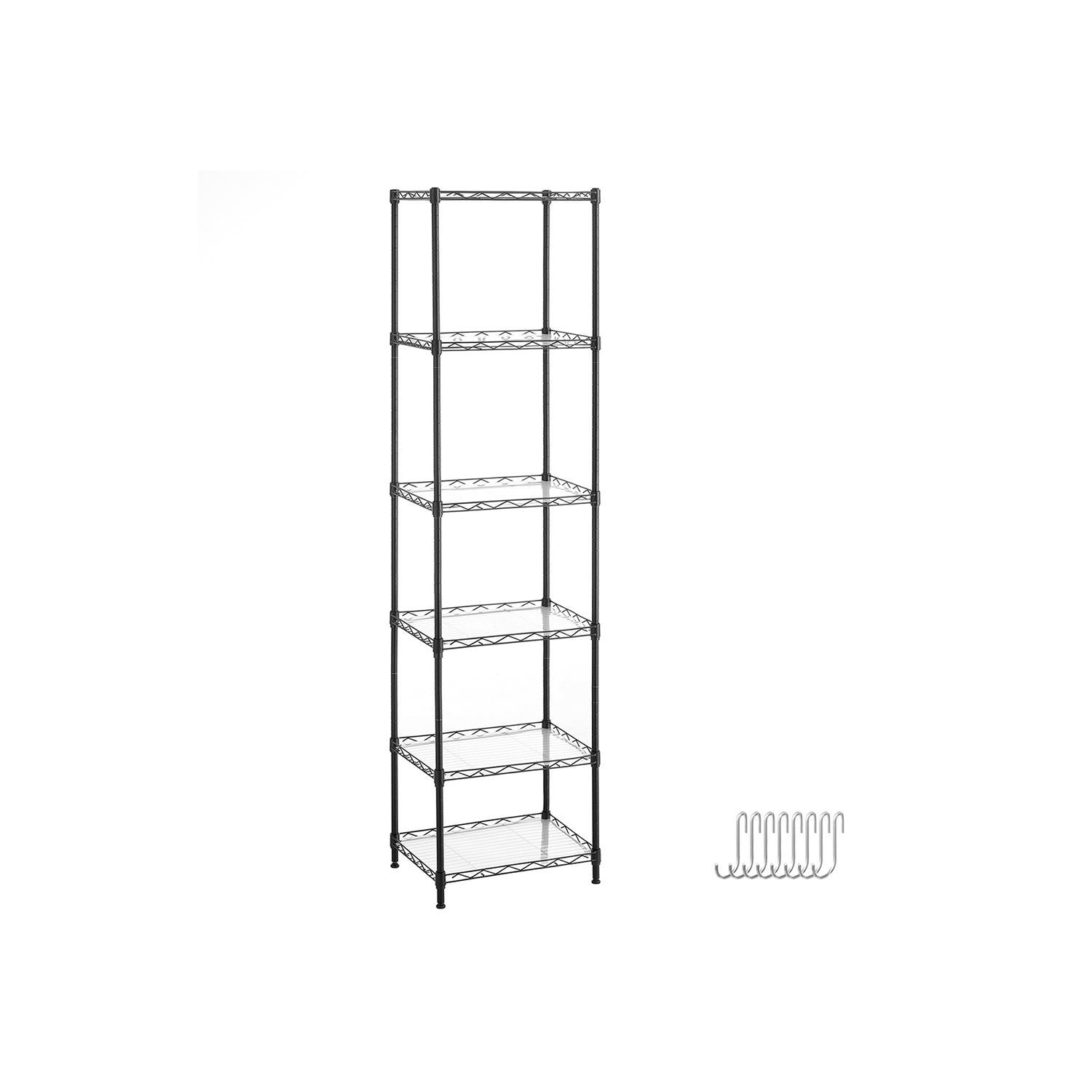 6-Tier Wire Shelving Unit – Metal – Ink Black – Adjustable Shelves with Shelf Liners and Hooks