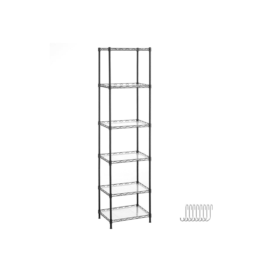6-Tier Wire Shelving Unit – Metal – Ink Black – Adjustable Shelves with Shelf Liners and Hooks