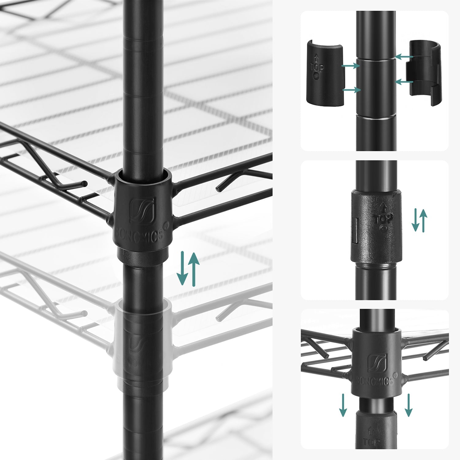 6-Tier Wire Shelving Unit – Metal – Ink Black – Adjustable Shelves with Shelf Liners and Hooks