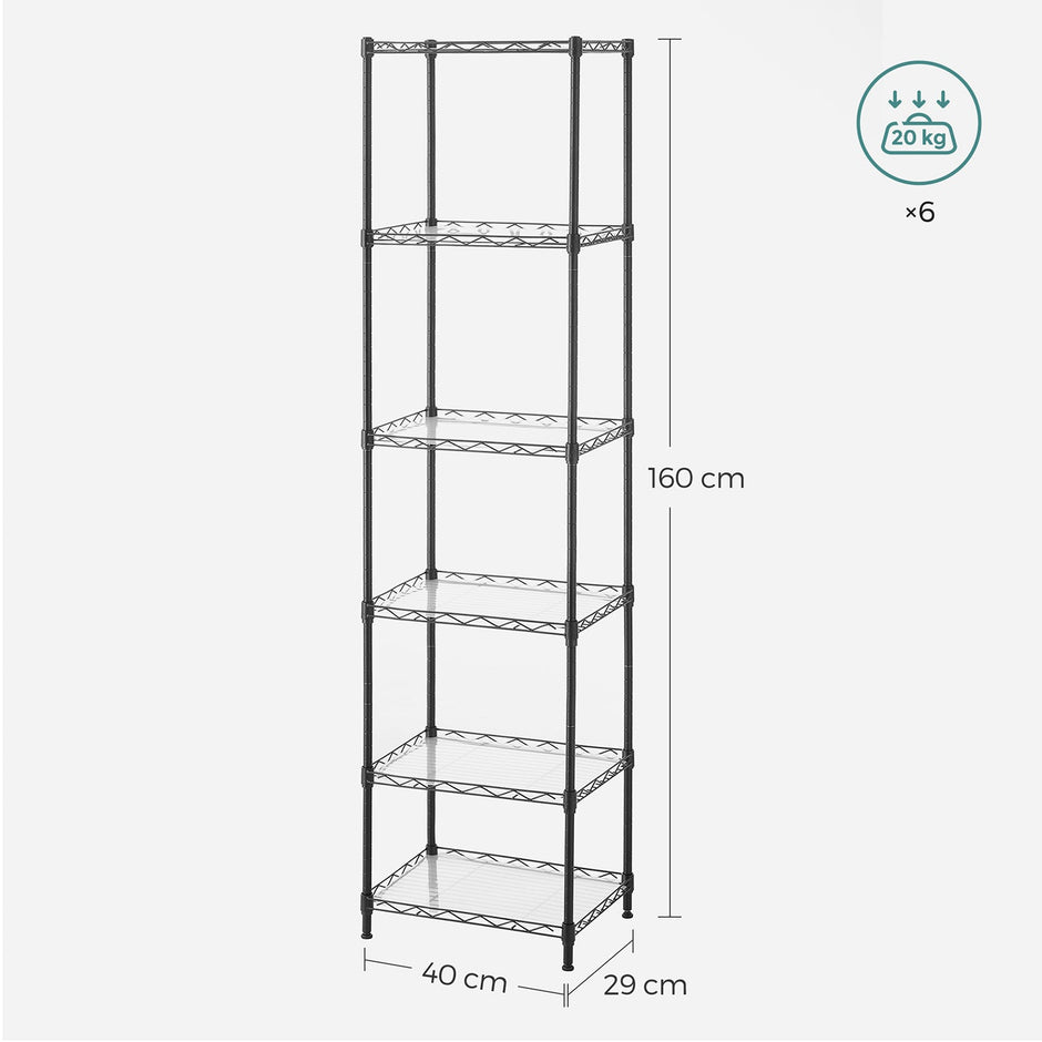 6-Tier Wire Shelving Unit – Metal – Ink Black – Adjustable Shelves with Shelf Liners and Hooks