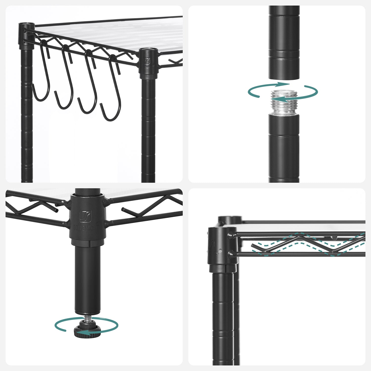6-Tier Wire Shelving Unit – Metal – Ink Black – Adjustable Shelves with Shelf Liners and Hooks