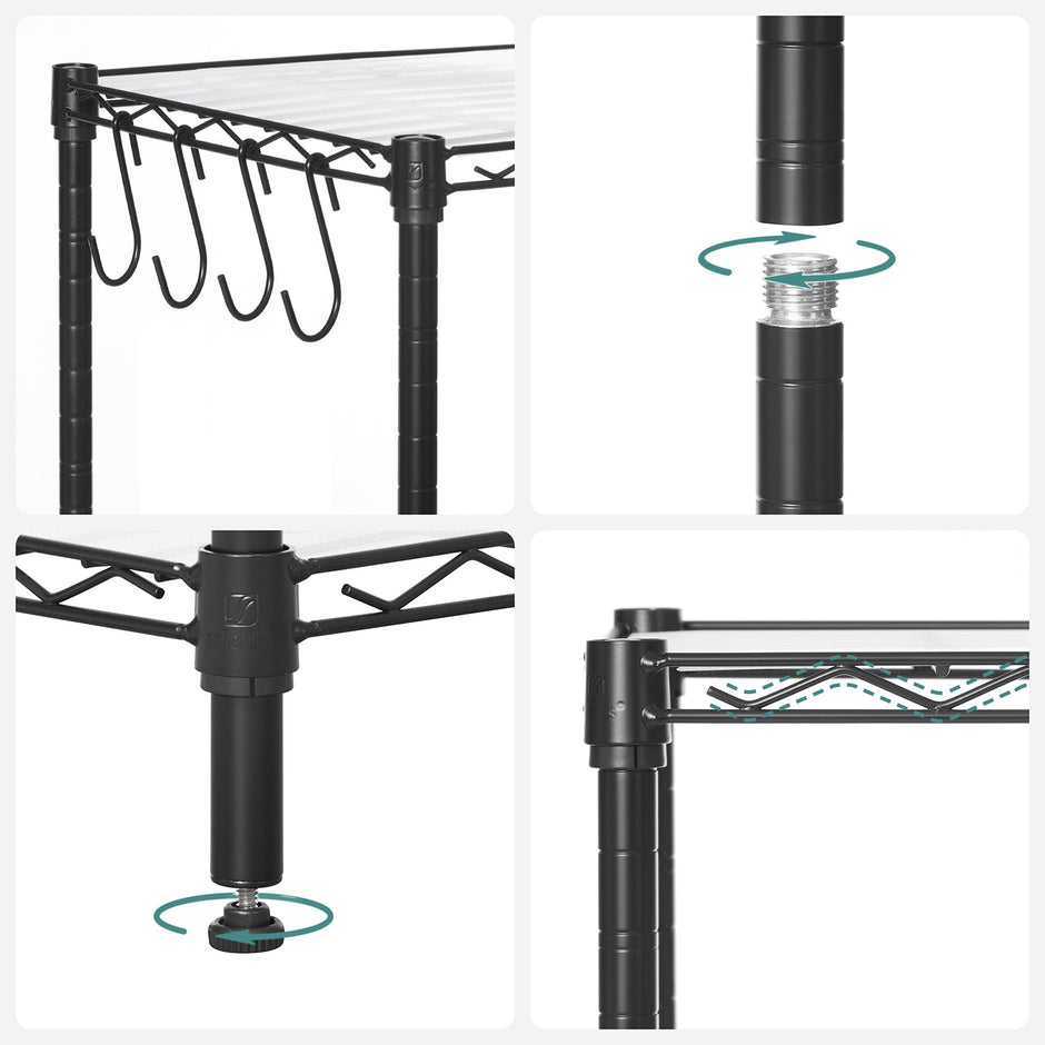 6-Tier Wire Shelving Unit – Metal – Ink Black – Adjustable Shelves with Shelf Liners and Hooks