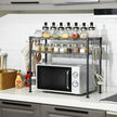 Microwave Oven Rack – Metal – Charcoal Grey – 2-Tier with Adjustable Shelves and Hooks