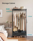Clothes Rack – Metal and Fabric – Ink Black – Freestanding with Mesh Shelf and Drawers