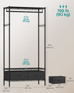 Clothes Rack – Metal and Fabric – Ink Black – Freestanding with Mesh Shelf and Drawers
