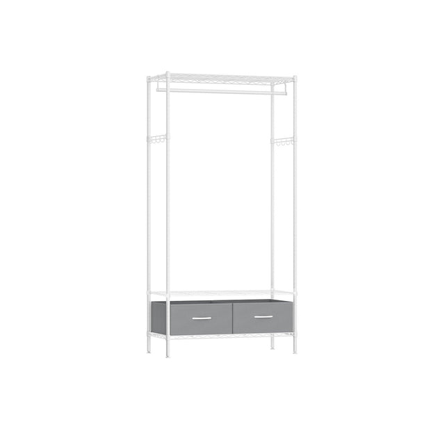 Clothes Rack – Metal and Fabric – Ink Black – Freestanding with Mesh Shelf and Drawers
