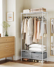 Clothes Rack – Metal and Fabric – Cloud White and Dove Grey – With Mesh Shelf and Drawers