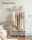 Clothes Rack – Metal and Fabric – Cloud White and Dove Grey – With Mesh Shelf and Drawers