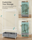 Clothes Rack – Metal and Fabric – Cloud White and Dove Grey – With Mesh Shelf and Drawers