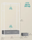 Clothes Rack – Metal and Fabric – Cloud White and Dove Grey – With Mesh Shelf and Drawers