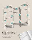Portable Open Wardrobe – Metal – Ink Black – Heavy-Duty with Adjustable Shelves and Hooks