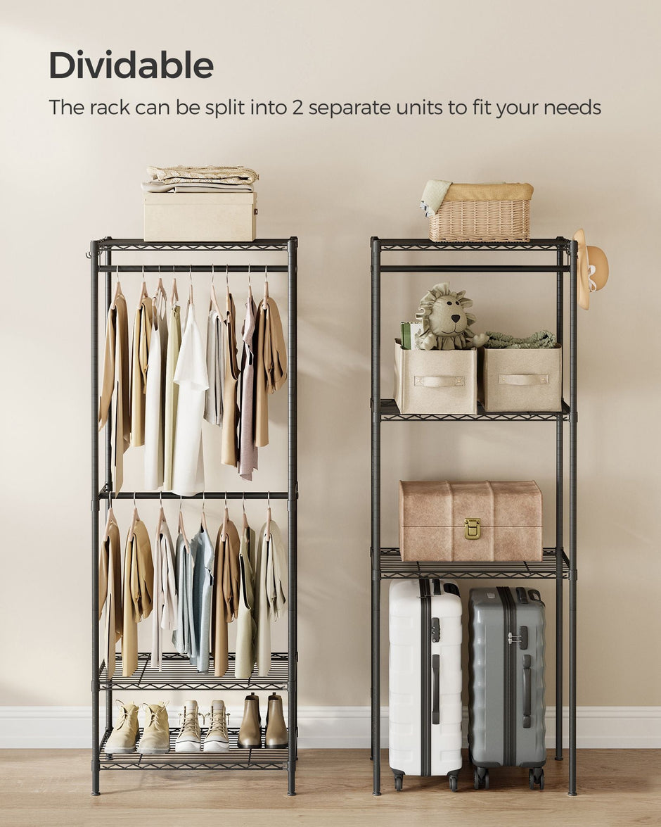 Portable Open Wardrobe – Metal – Ink Black – Heavy-Duty with Adjustable Shelves and Hooks