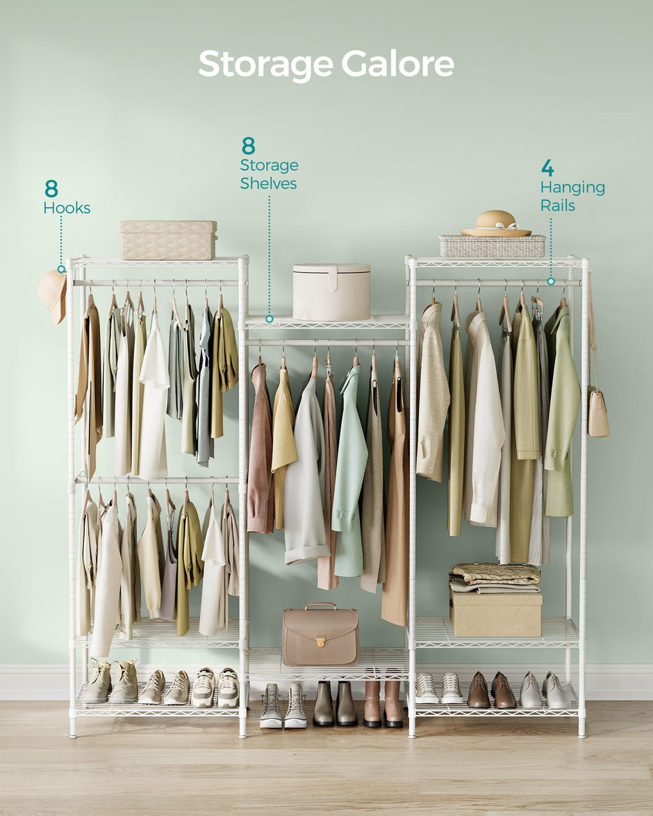 Dividable Open Portable Wardrobe – Metal – Cloud White – Adjustable Shelves and Hanging Rails