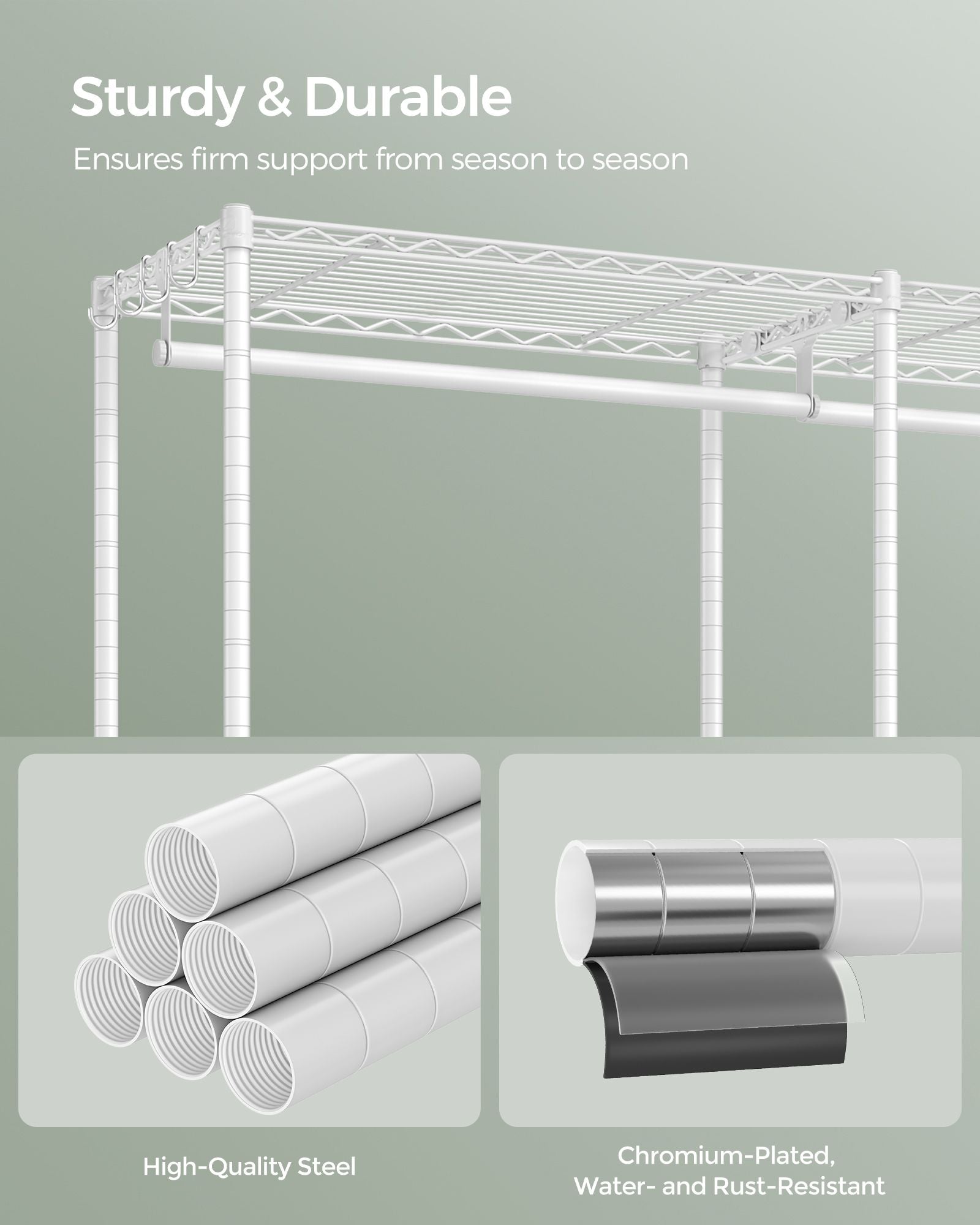 Dividable Open Portable Wardrobe – Metal – Cloud White – Adjustable Shelves and Hanging Rails
