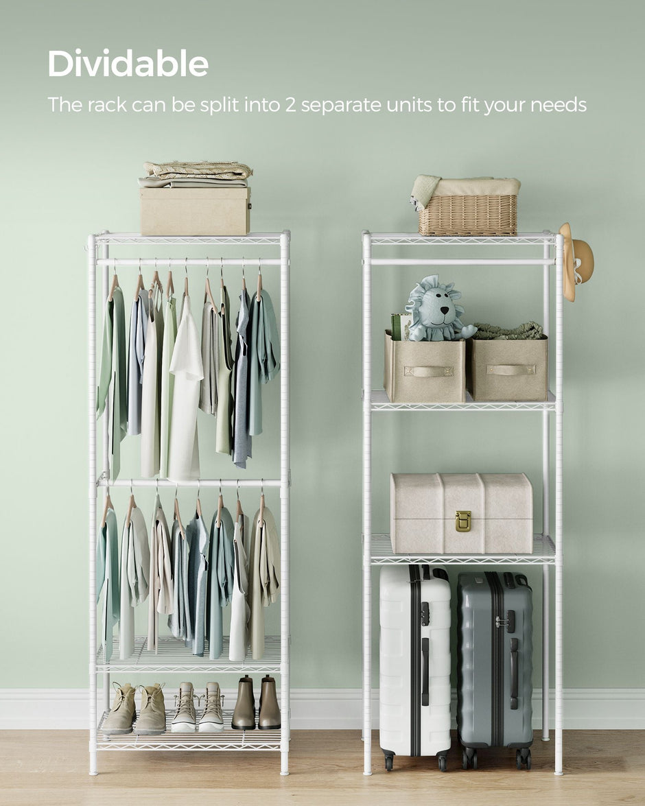 Dividable Open Portable Wardrobe – Metal – Cloud White – Adjustable Shelves and Hanging Rails