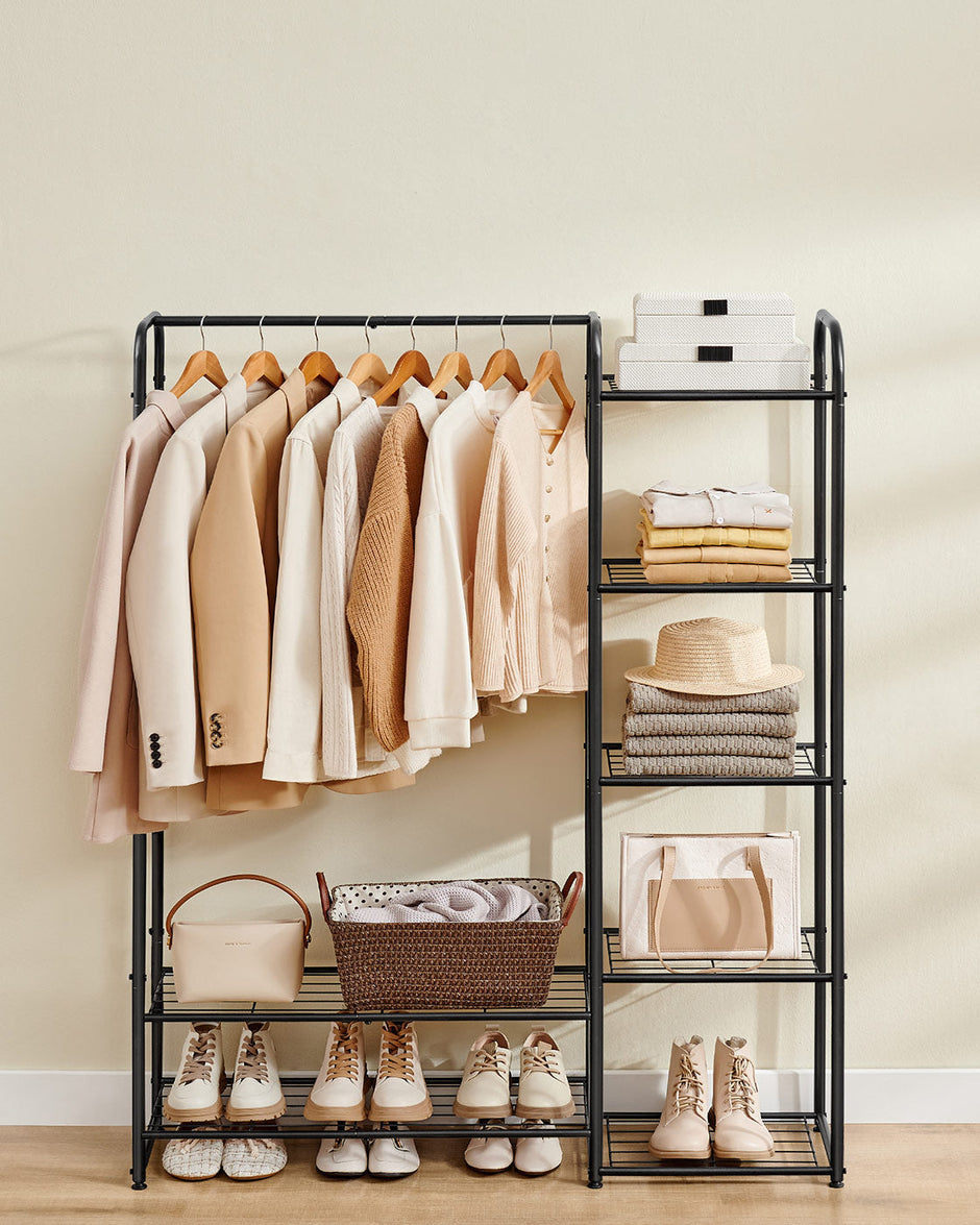 Open Wardrobe – Metal – Ink Black – Freestanding with Storage Shelves