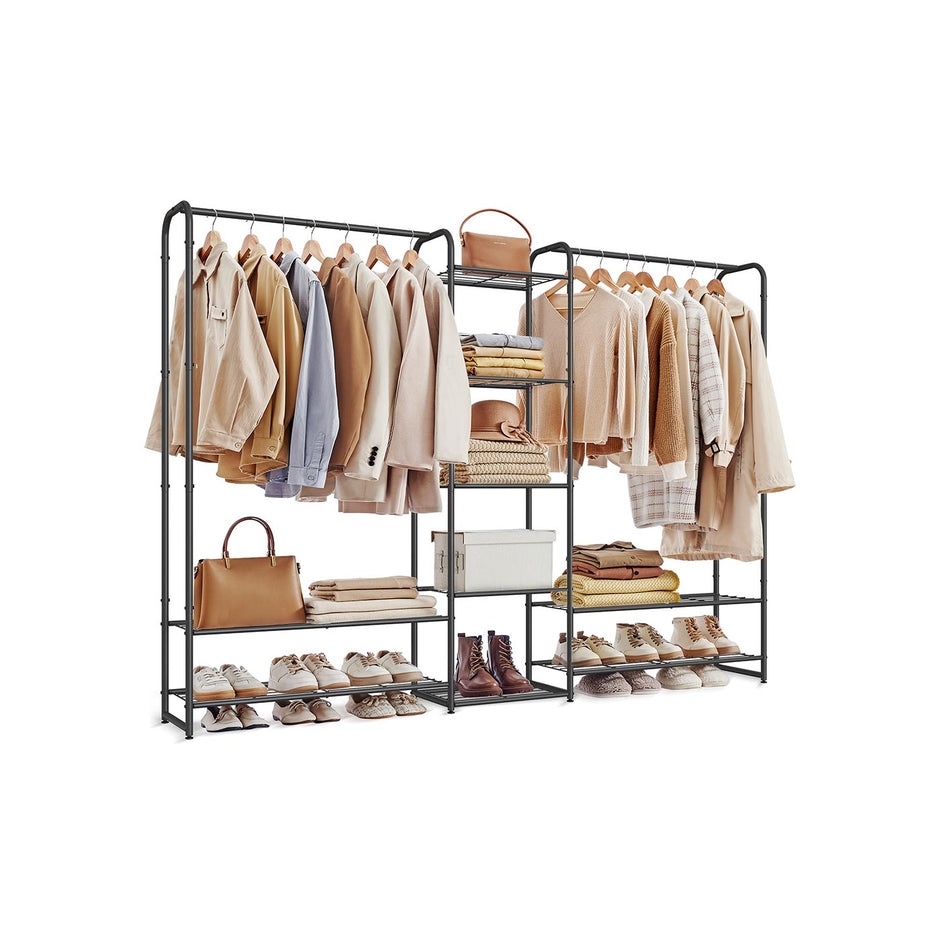 Open Wardrobe – Metal – Matt Black – Freestanding with Storage Shelves