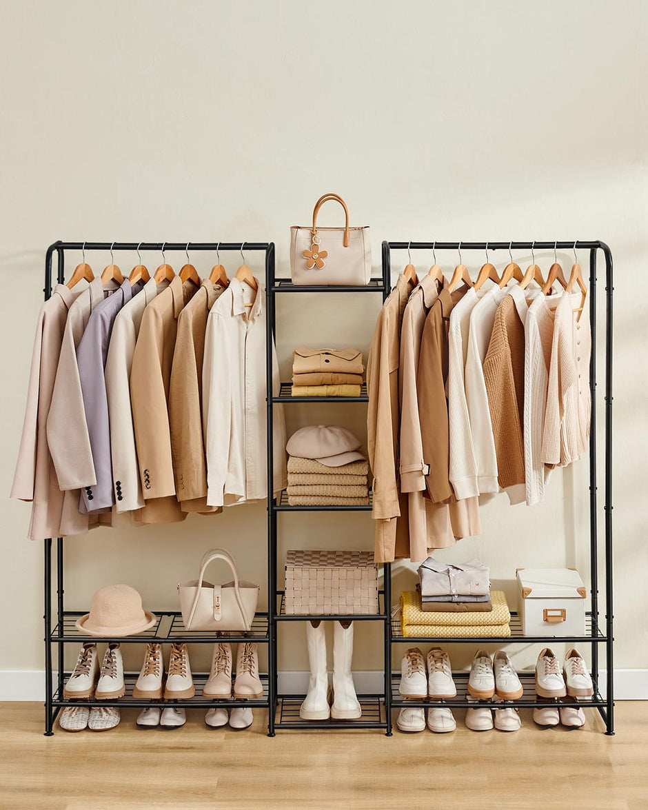 Open Wardrobe – Metal – Matt Black – Freestanding with Storage Shelves