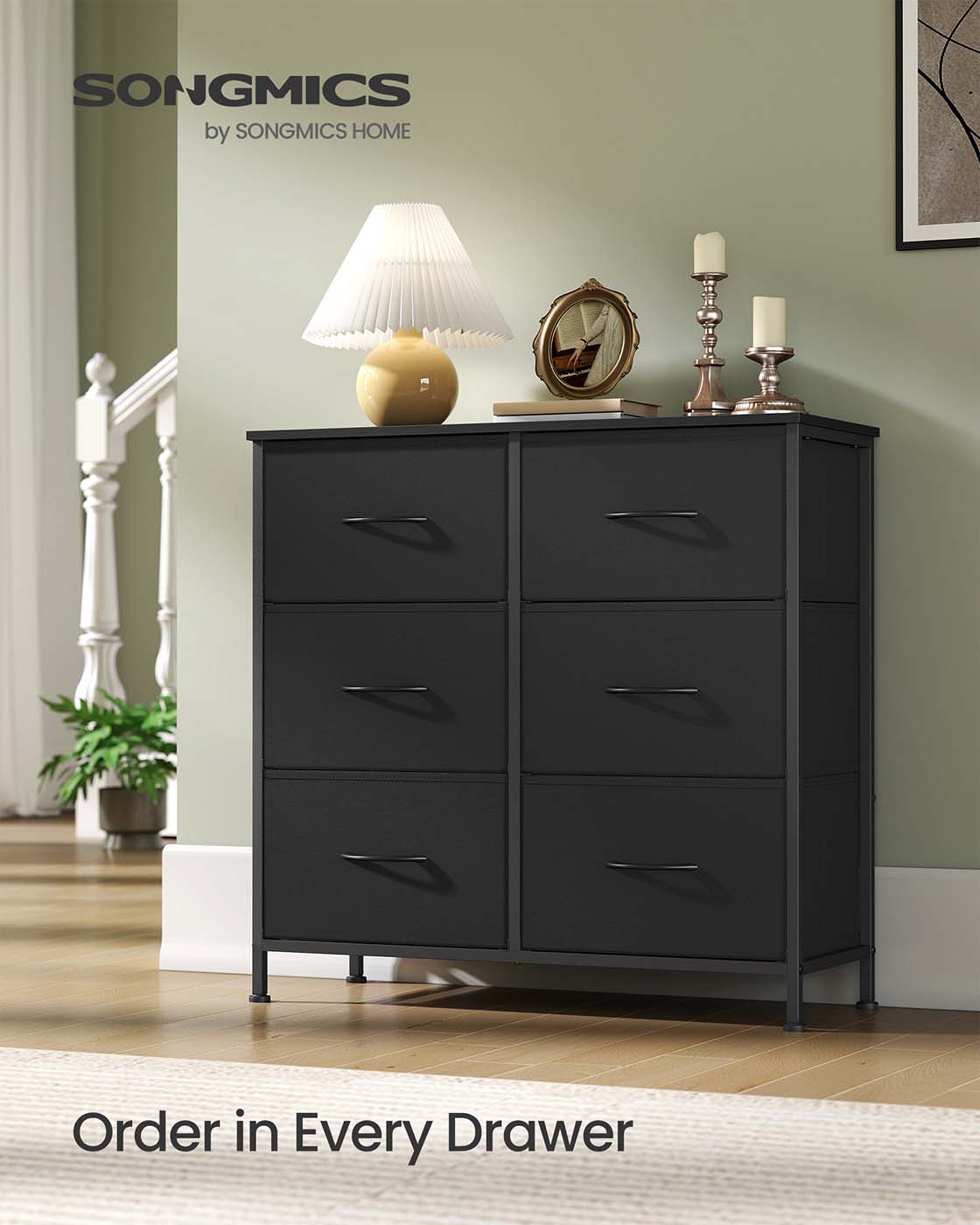 6 Drawer Chest – Steel & MDF – Ink Black & Ebony Black – Versatile Fabric Storage Unit