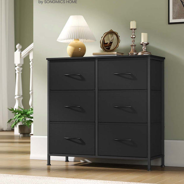 6 Drawer Chest – Steel & MDF – Ink Black & Ebony Black – Versatile Fabric Storage Unit