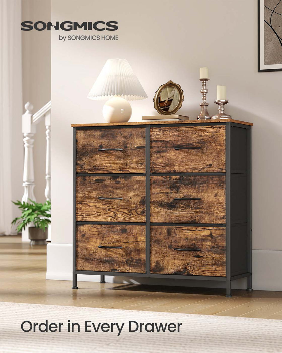 6 Drawer Chest – Steel & MDF – Ink Black & Ebony Black – Versatile Fabric Storage Unit
