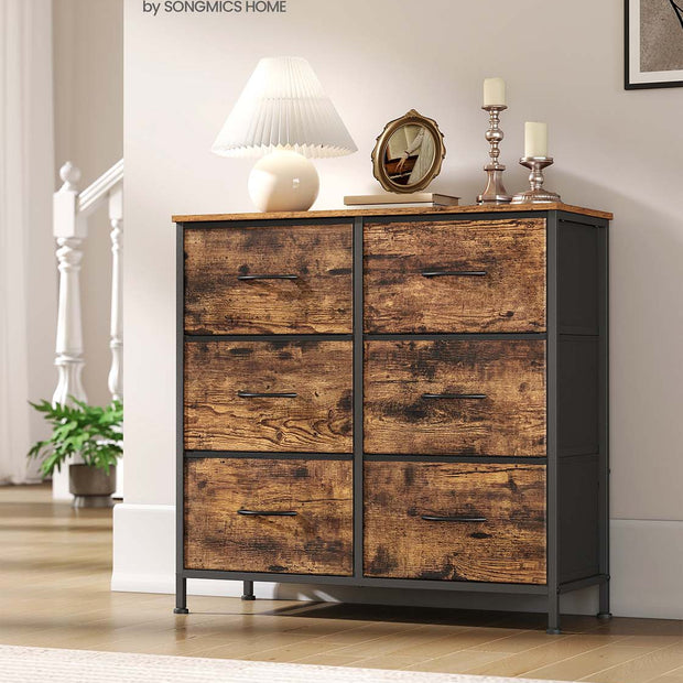 6 Drawer Chest – Steel & MDF – Ink Black & Ebony Black – Versatile Fabric Storage Unit