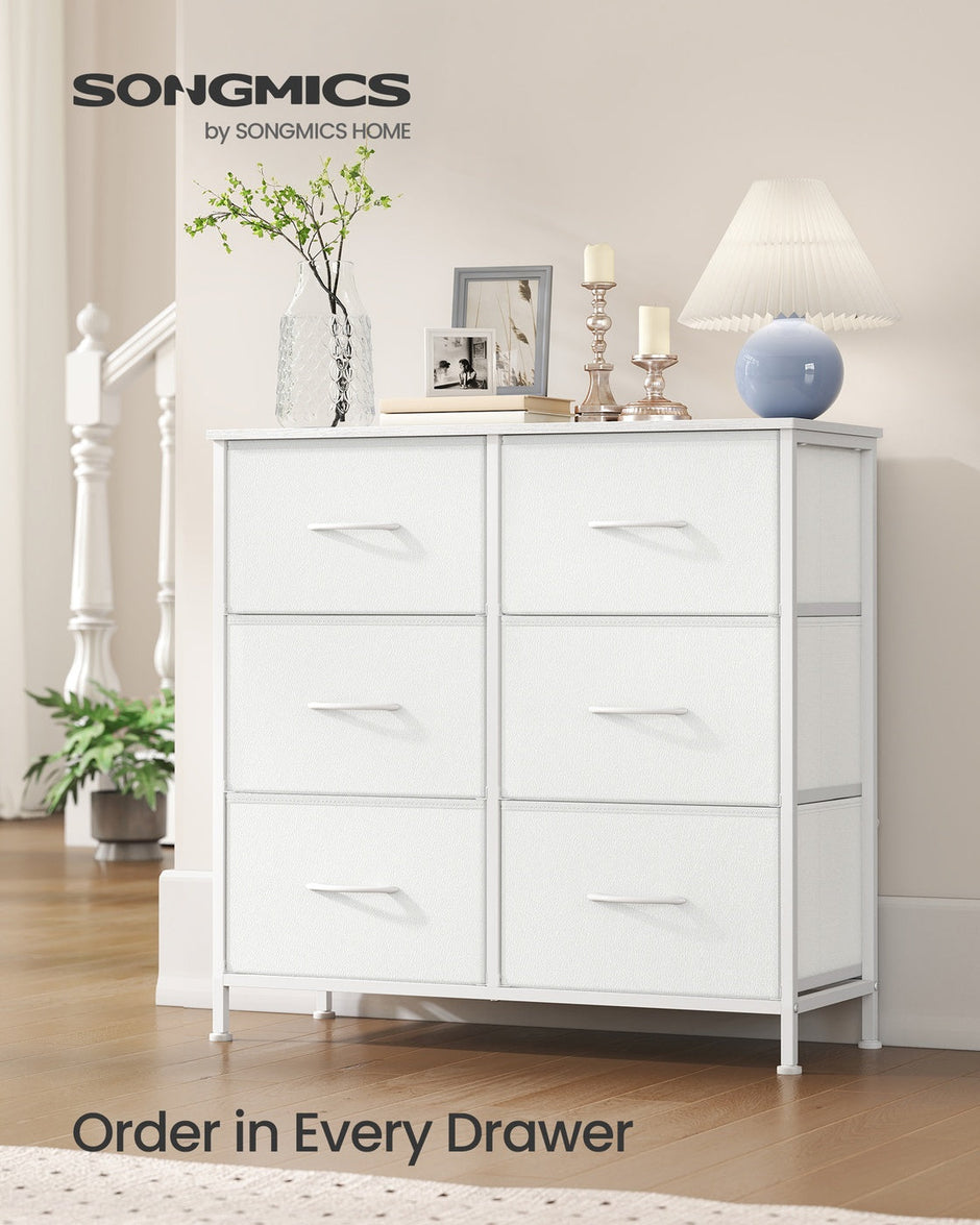 Chest of Drawers – Steel and MDF – Ink Black and Ebony Black – Versatile 6 Fabric Drawer Storage Unit