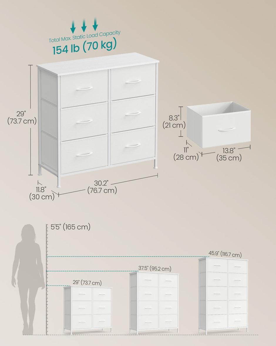 Chest of Drawers – Steel and MDF – Ink Black and Ebony Black – Versatile 6 Fabric Drawer Storage Unit