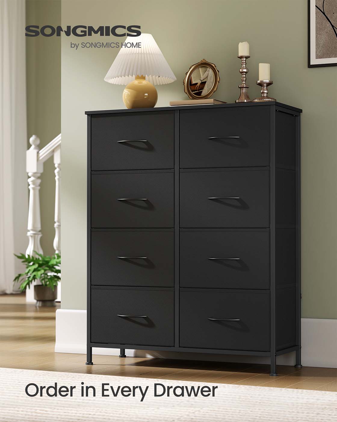 Fabric Storage Unit – Steel and MDF – Ink Black and Ebony Black – 8 Drawer Design