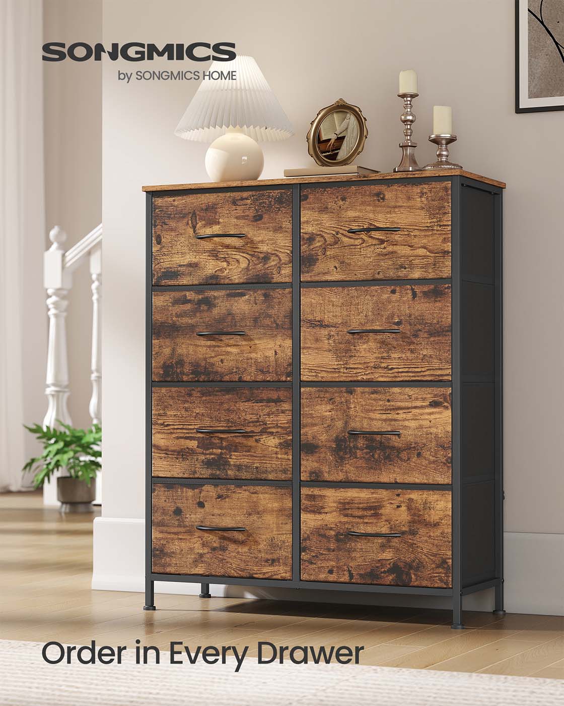 Fabric Storage Unit – Steel and MDF – Ink Black and Ebony Black – 8 Drawer Design