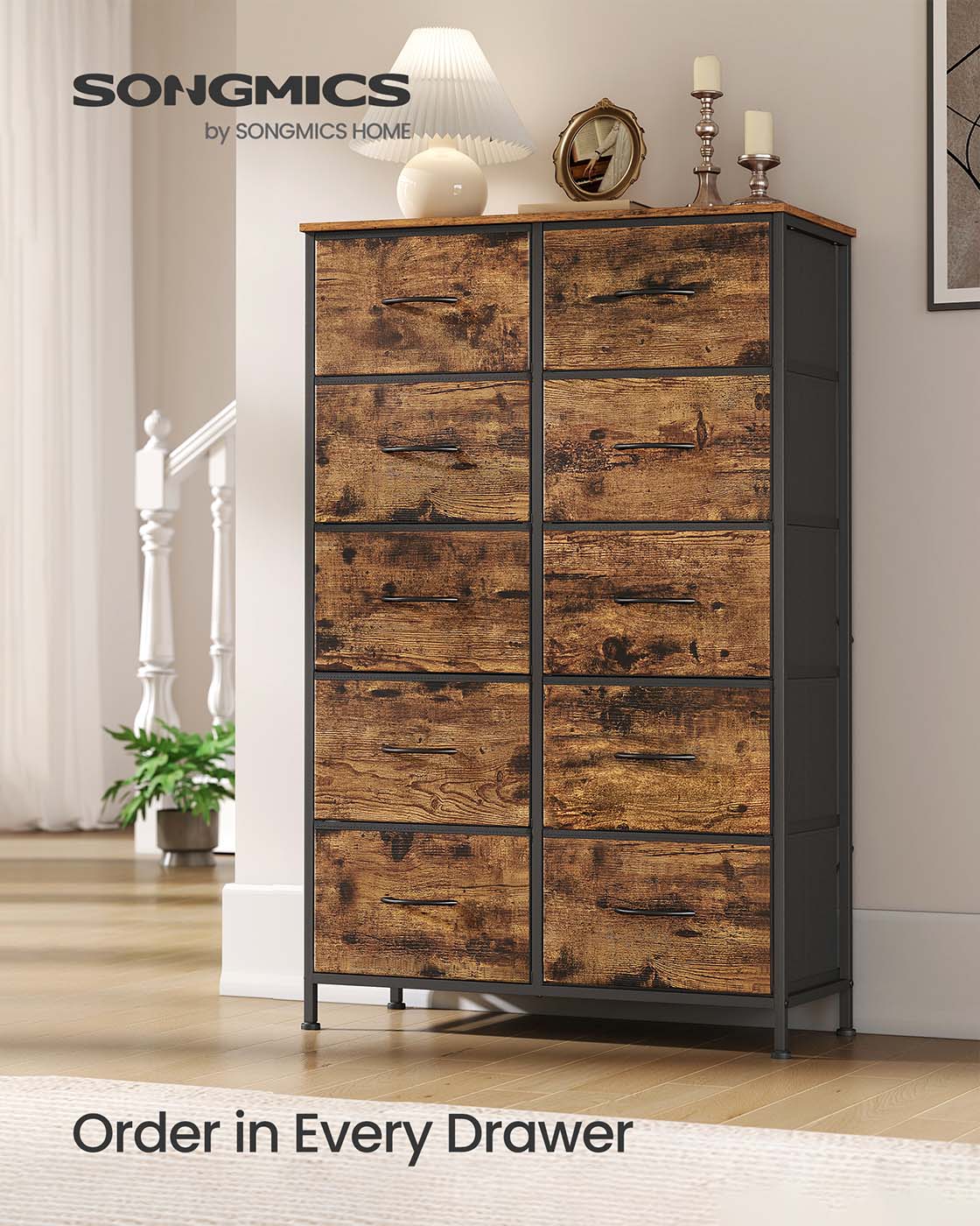 Fabric Storage Unit – Steel and MDF – Ink Black and Ebony Black – 6 Drawer Design