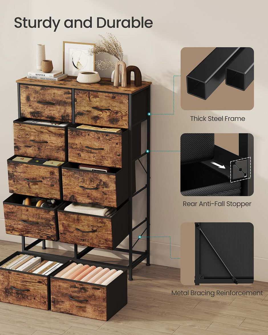 Fabric Storage Unit – Steel and MDF – Ink Black and Ebony Black – 6 Drawer Design