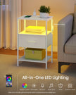 Bedside Table – Wood – Cloud White and Snow White – with Charging Station and LED Lights