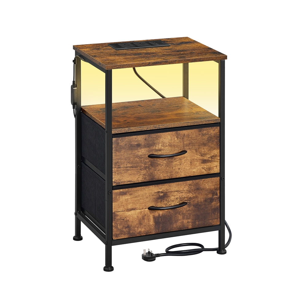 Bedside Table – Wood – Cloud White and Snow White – with Charging Station and LED Lights