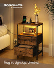 Bedside Table – Wood – Cloud White and Snow White – with Charging Station and LED Lights