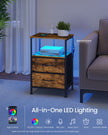 Bedside Table – Wood – Cloud White and Snow White – with Charging Station and LED Lights