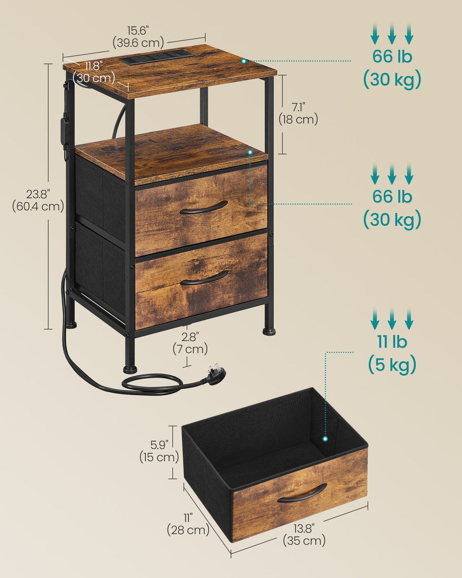 Bedside Table – Wood – Cloud White and Snow White – with Charging Station and LED Lights