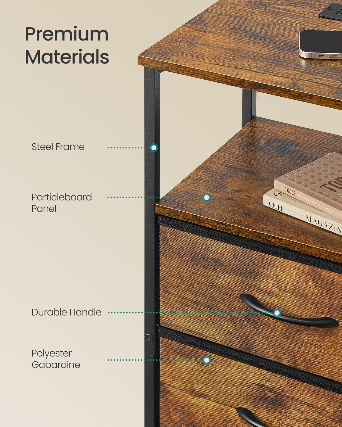 Bedside Table – Wood – Cloud White and Snow White – with Charging Station and LED Lights