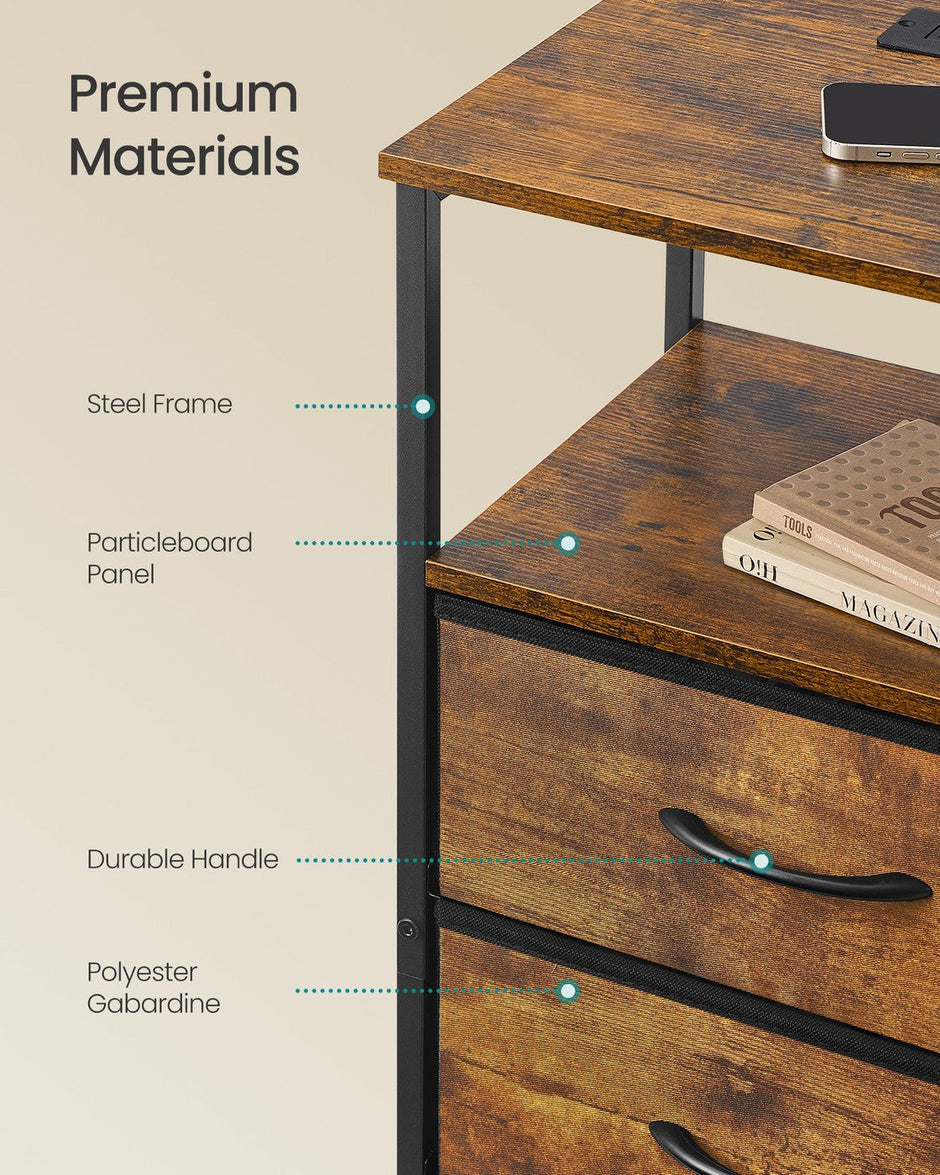 Bedside Table – Wood – Cloud White and Snow White – with Charging Station and LED Lights