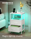 Bedside Table – Wood – Cloud White and Snow White – with Charging Station and LED Lights