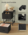 2-Drawer Bedside Table – MDF and Steel – Ink Black and Ebony Black – Non-Woven Fabric Storage Drawers