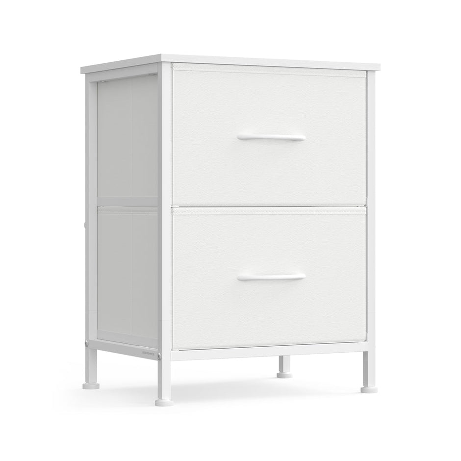 2-Drawer Bedside Table – MDF and Steel – Ink Black and Ebony Black – Non-Woven Fabric Storage Drawers