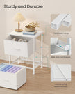 Bedside Table – MDF and Steel – Cloud White and Snow White – 2 Non-Woven Fabric Drawers