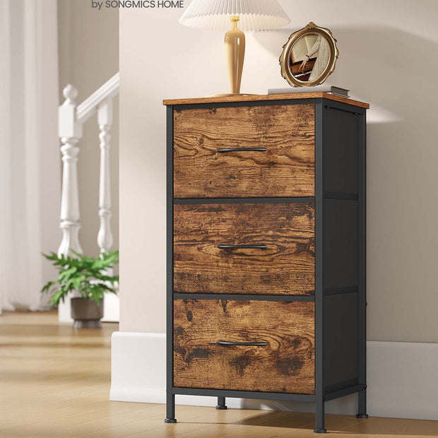 3-Drawer Chest – Non-Woven Fabric and Steel – Ink Black and Ebony Black – Versatile Storage Solution