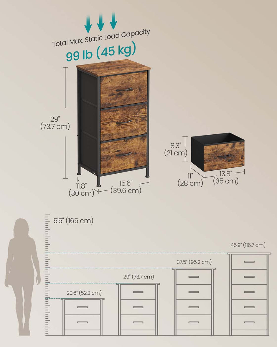 3-Drawer Chest – Non-Woven Fabric and Steel – Ink Black and Ebony Black – Versatile Storage Solution