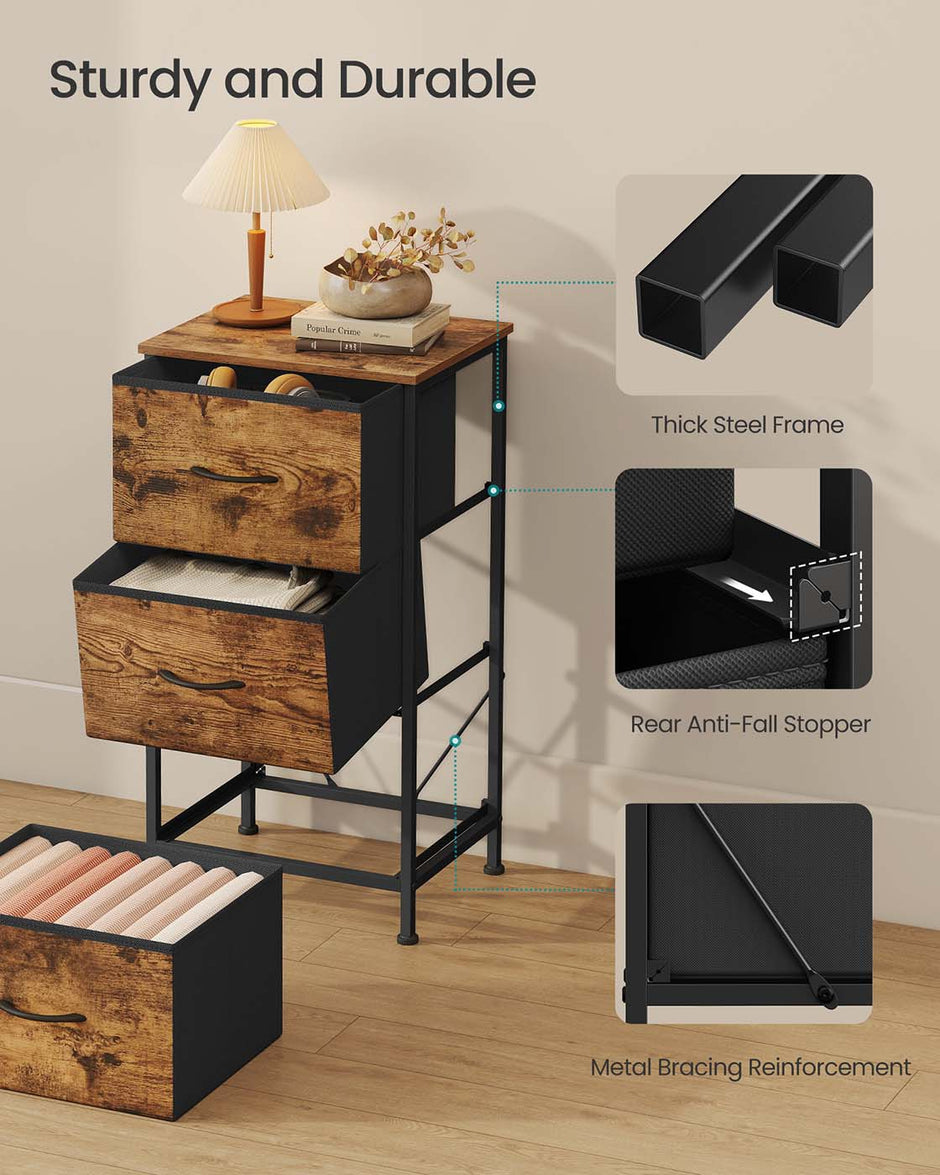 3-Drawer Chest – Non-Woven Fabric and Steel – Ink Black and Ebony Black – Versatile Storage Solution
