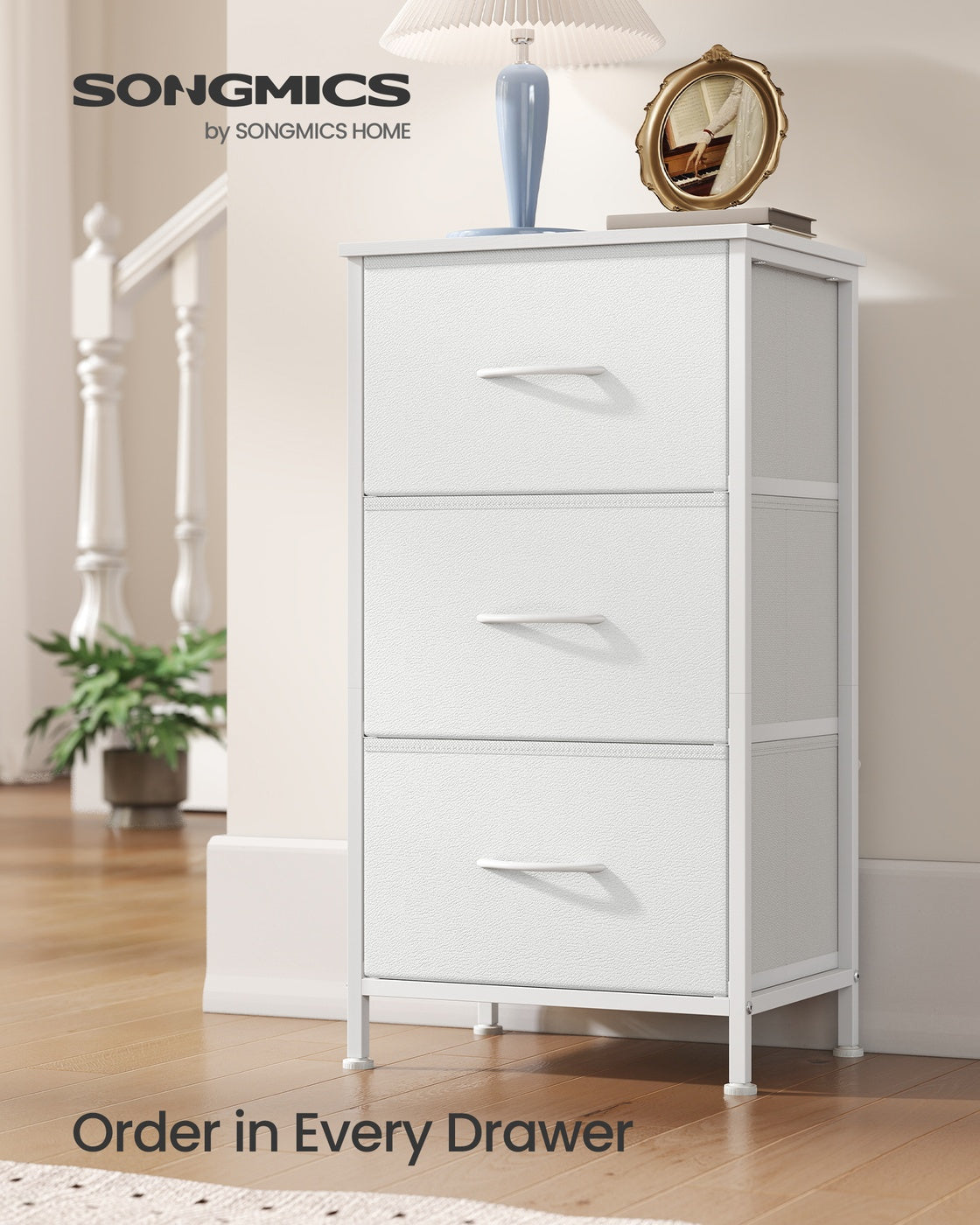 Chest of Drawers – Steel and MDF – Ink Black and Ebony Black – 3 Non-Woven Fabric Drawers